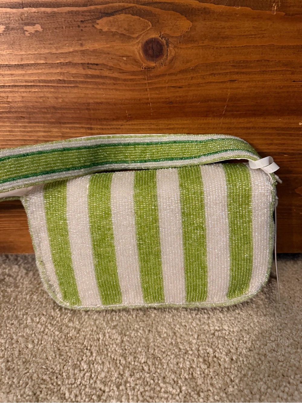 Handmade Green & White Striped Beaded Crossbody with Yellow Tulip - Picture 7 of 9